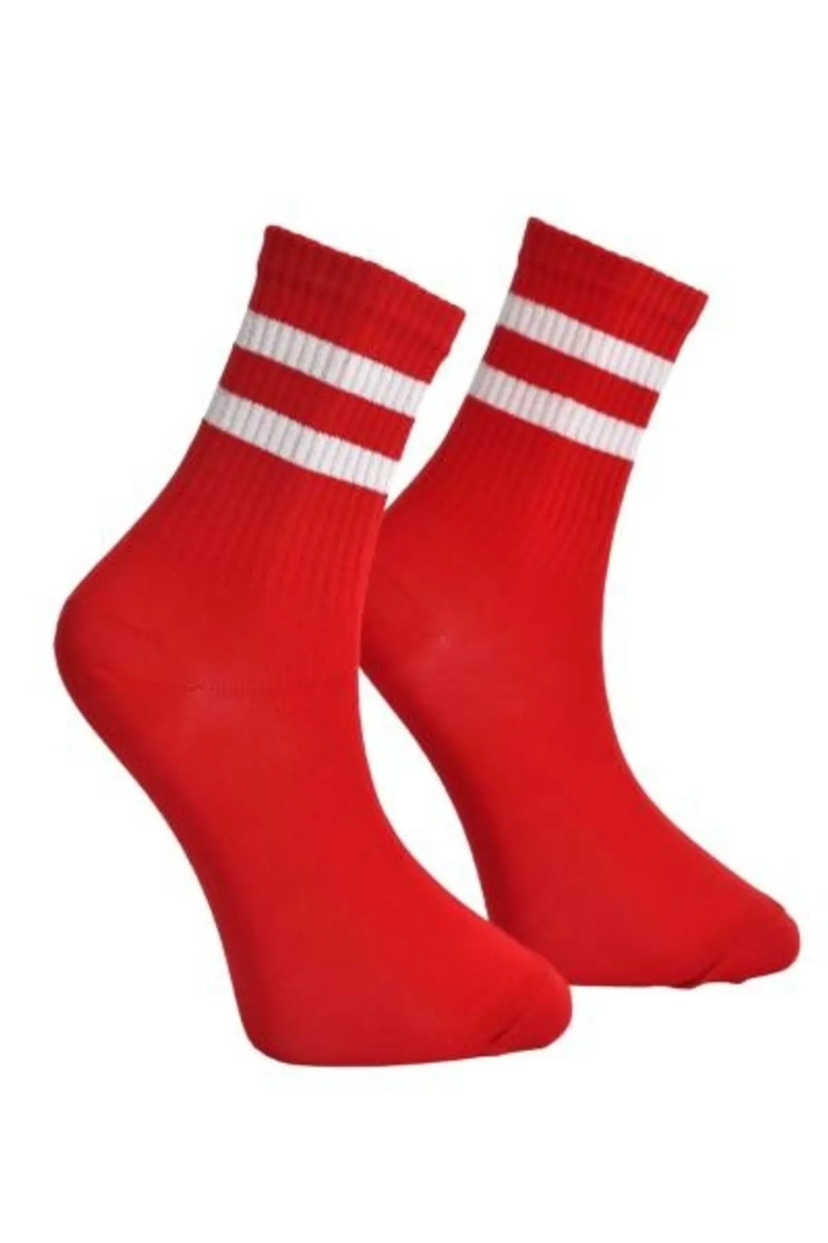 Unisex White Double Stripe Socks Red - Lksçrp09